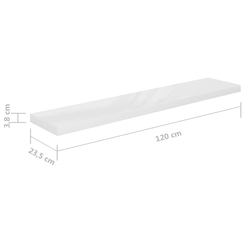 Floating Wall Shelf High Gloss White 120x23.5x3.8 cm MDF