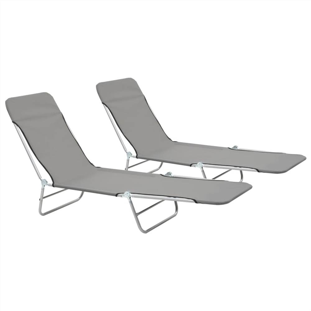 

Folding Sun Loungers 2 pcs Steel and Fabric Grey