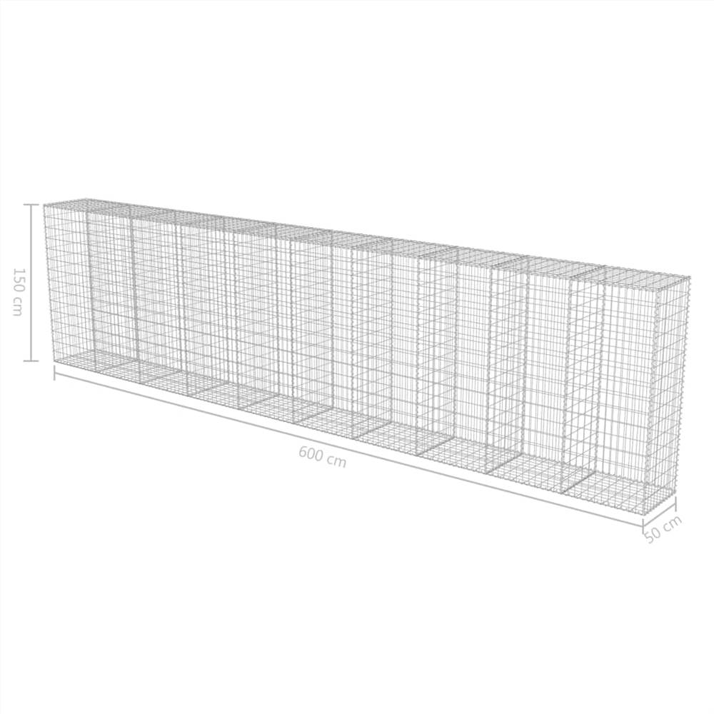 Gabion Wall with Covers Galvanised Steel 600x50x150 cm