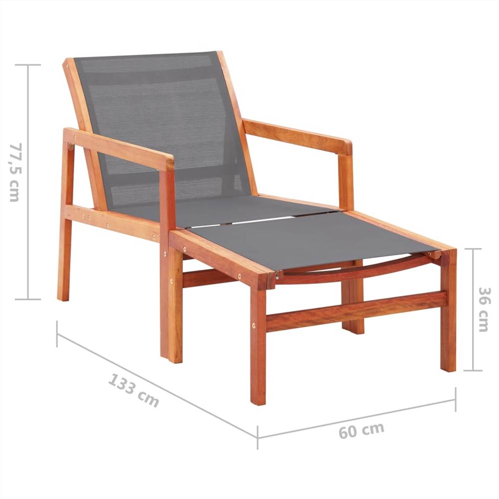 Garden Chair with Footrest Grey Solid Eucalyptus Wood and Textilene
