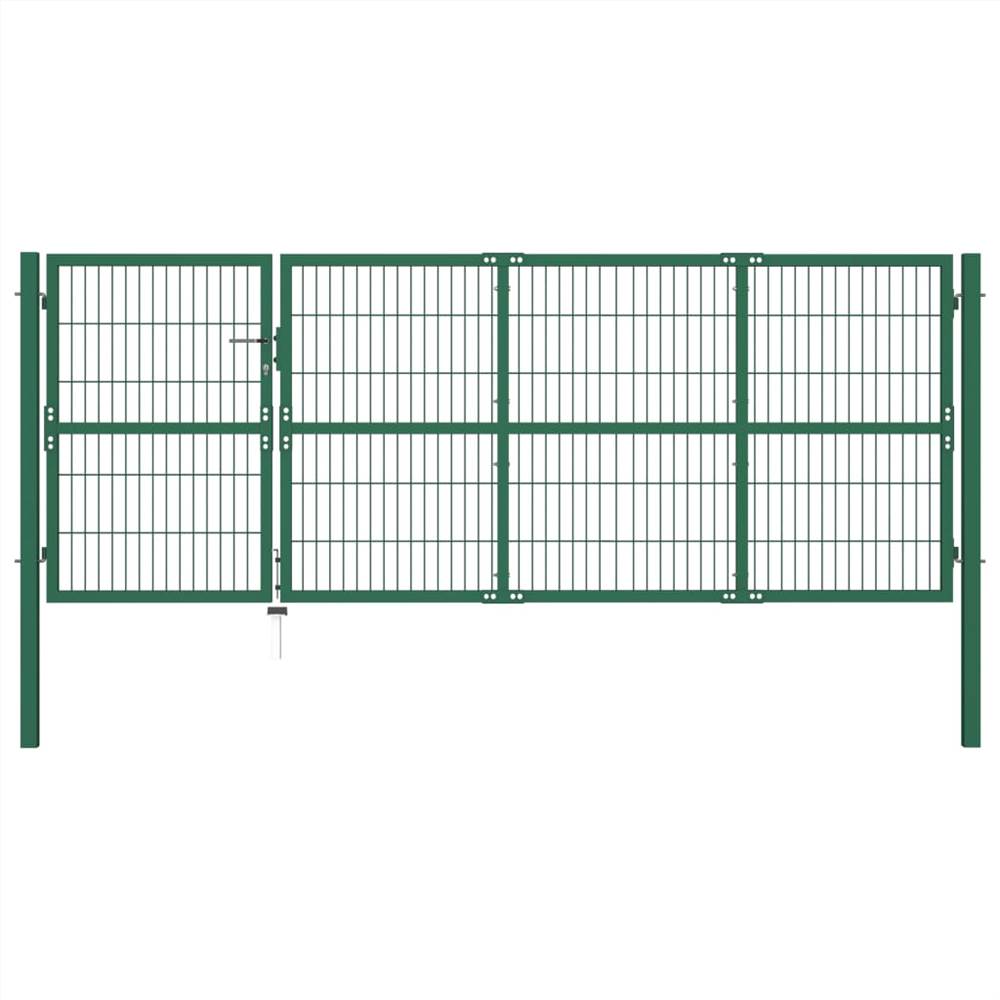 Portail de clôture de jardin avec poteaux 350x120 cm vert acier