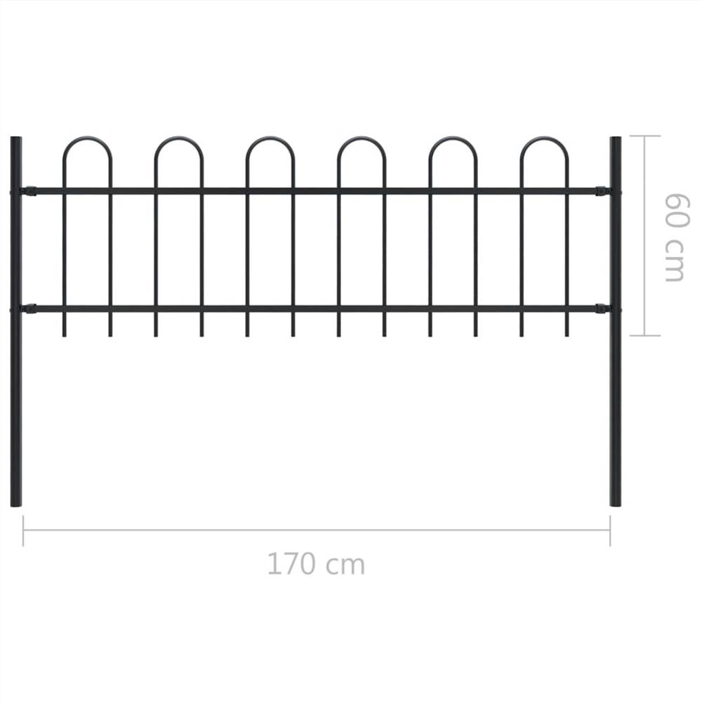 Garden Fence with Hoop Top Steel 1.7x0.6 m Black