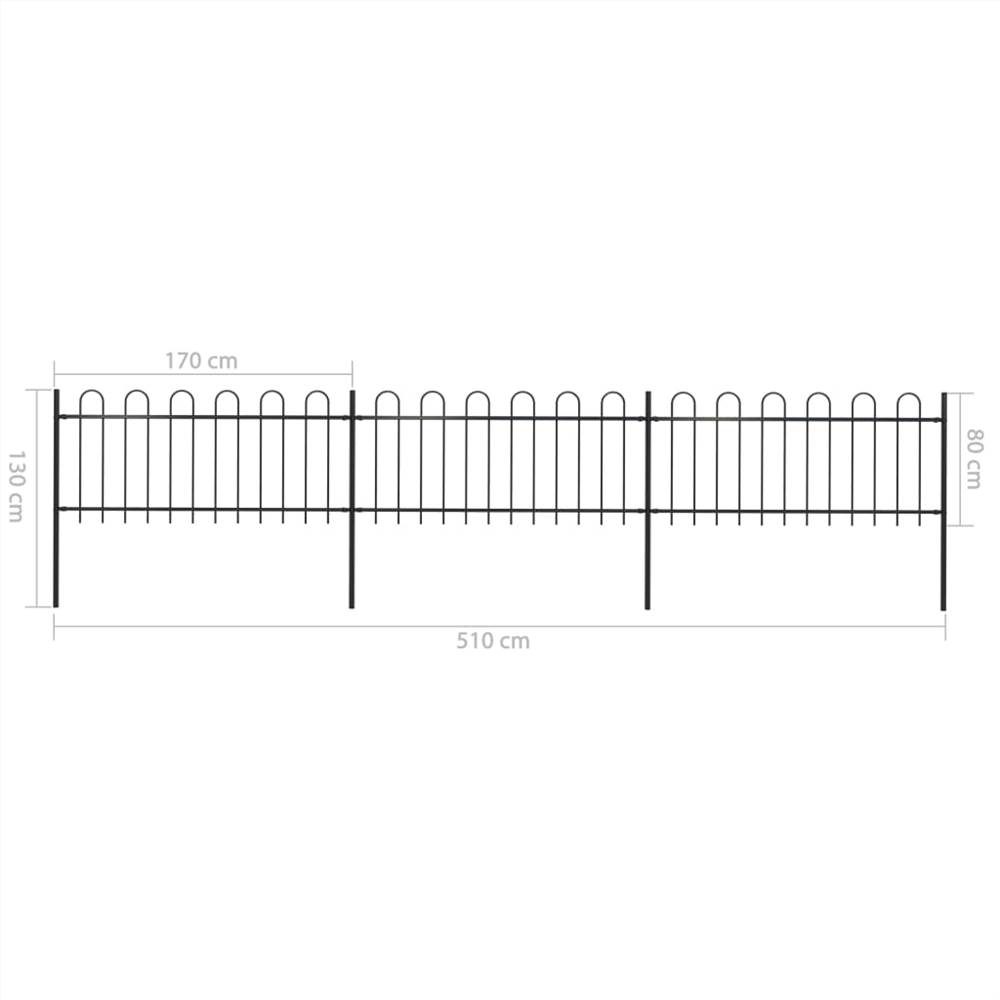 Garden Fence with Hoop Top Steel 5.1x0.8 m Black