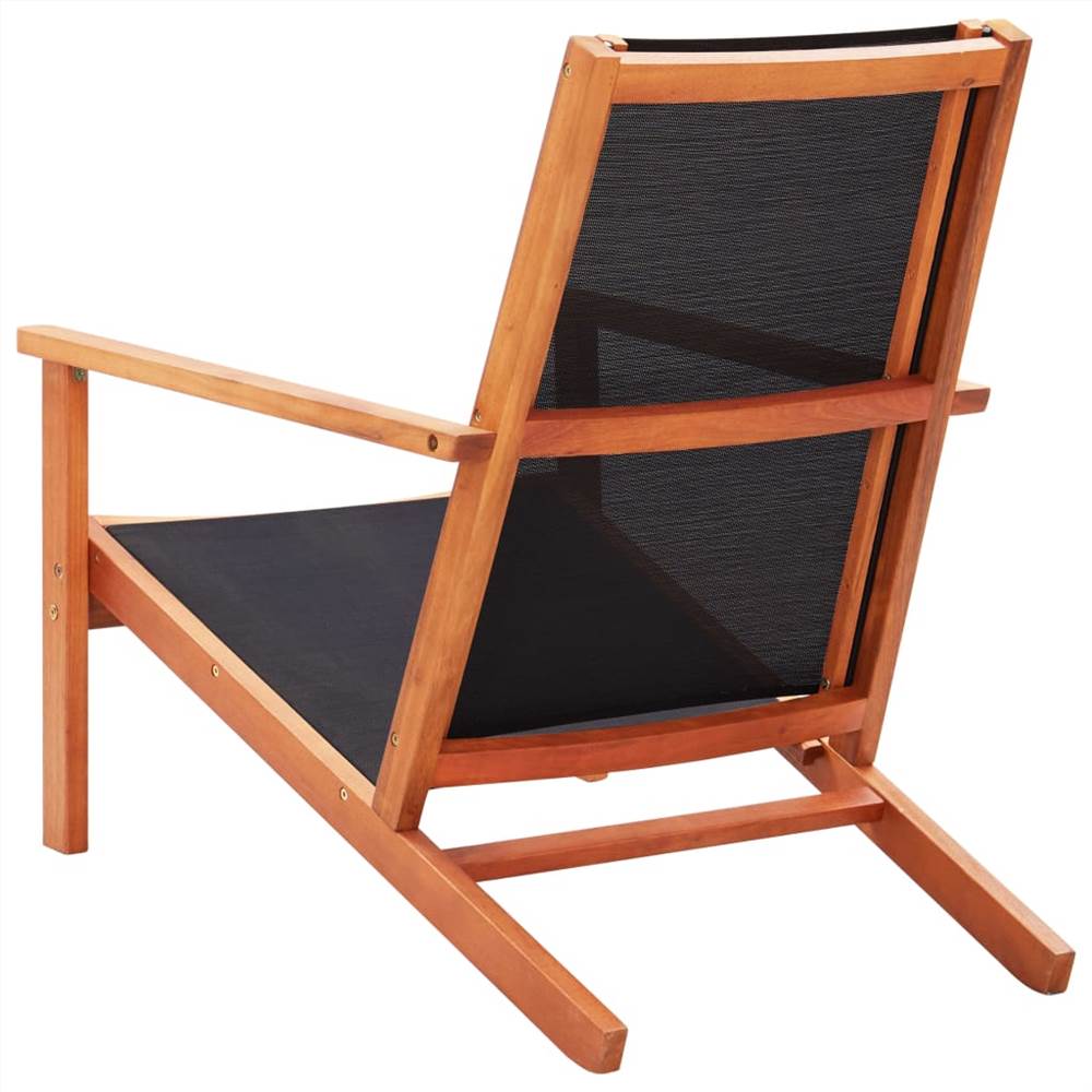 Garden Lounge Chair Black Solid Eucalyptus Wood and Textilene