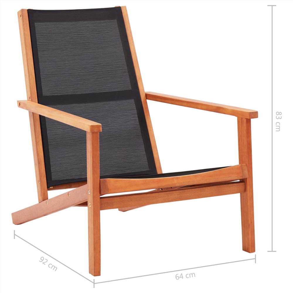 Garden Lounge Chair Black Solid Eucalyptus Wood and Textilene