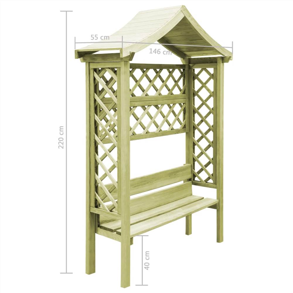 Garden Pergola with Roof and Bench Impregnated Pinewood