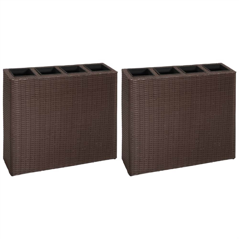 

Garden Raised Bed with 4 Pots 2 pcs Poly Rattan Brown(2x41085)