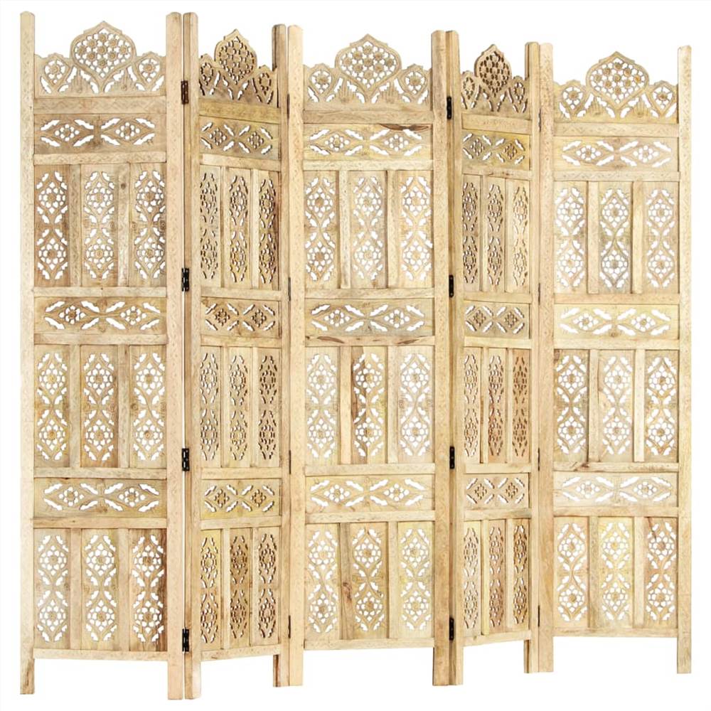 Hand carved 5-Panel Room Divider 200x165 cm Solid Mango Wood