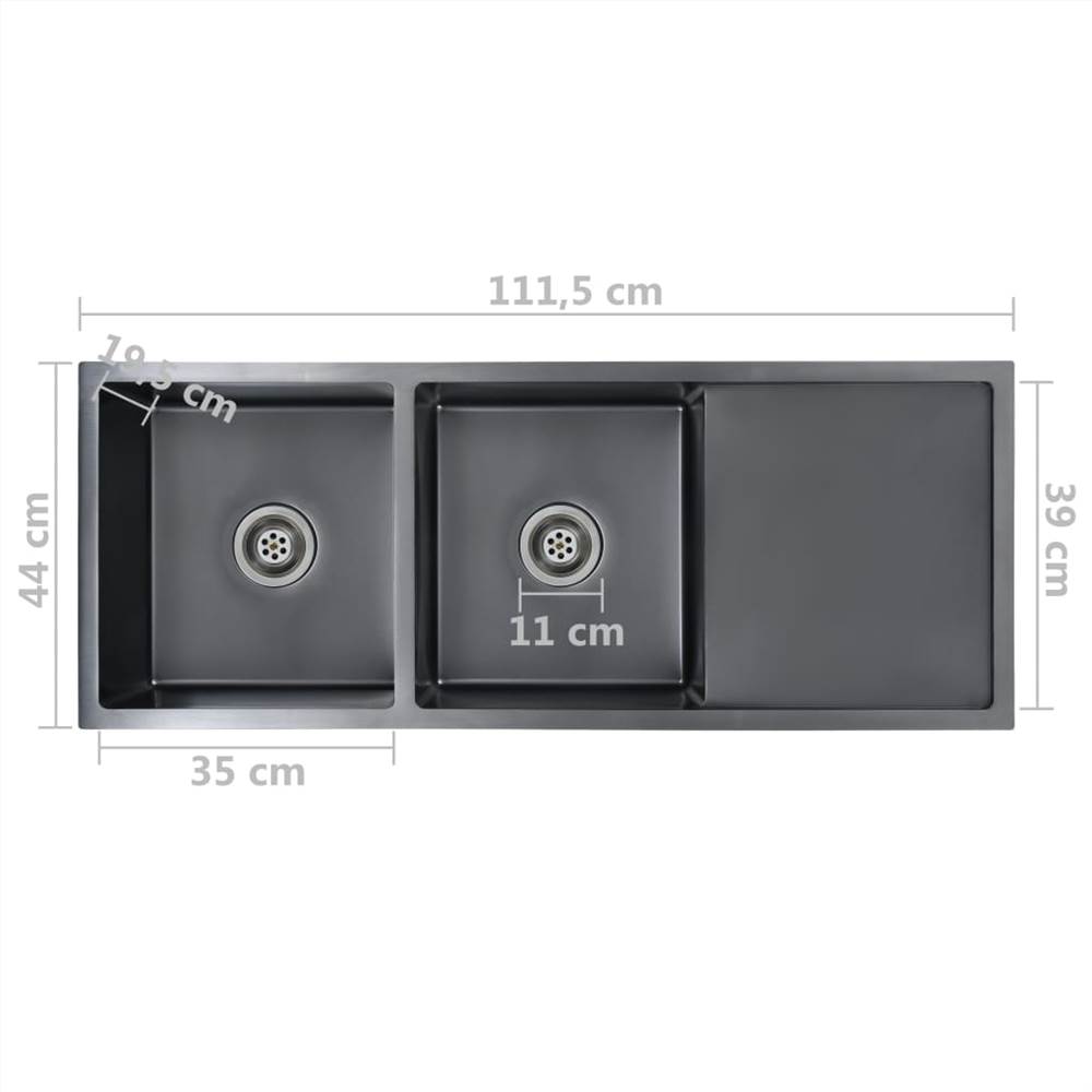 Handmade Kitchen Sink with Strainer Black Stainless Steel