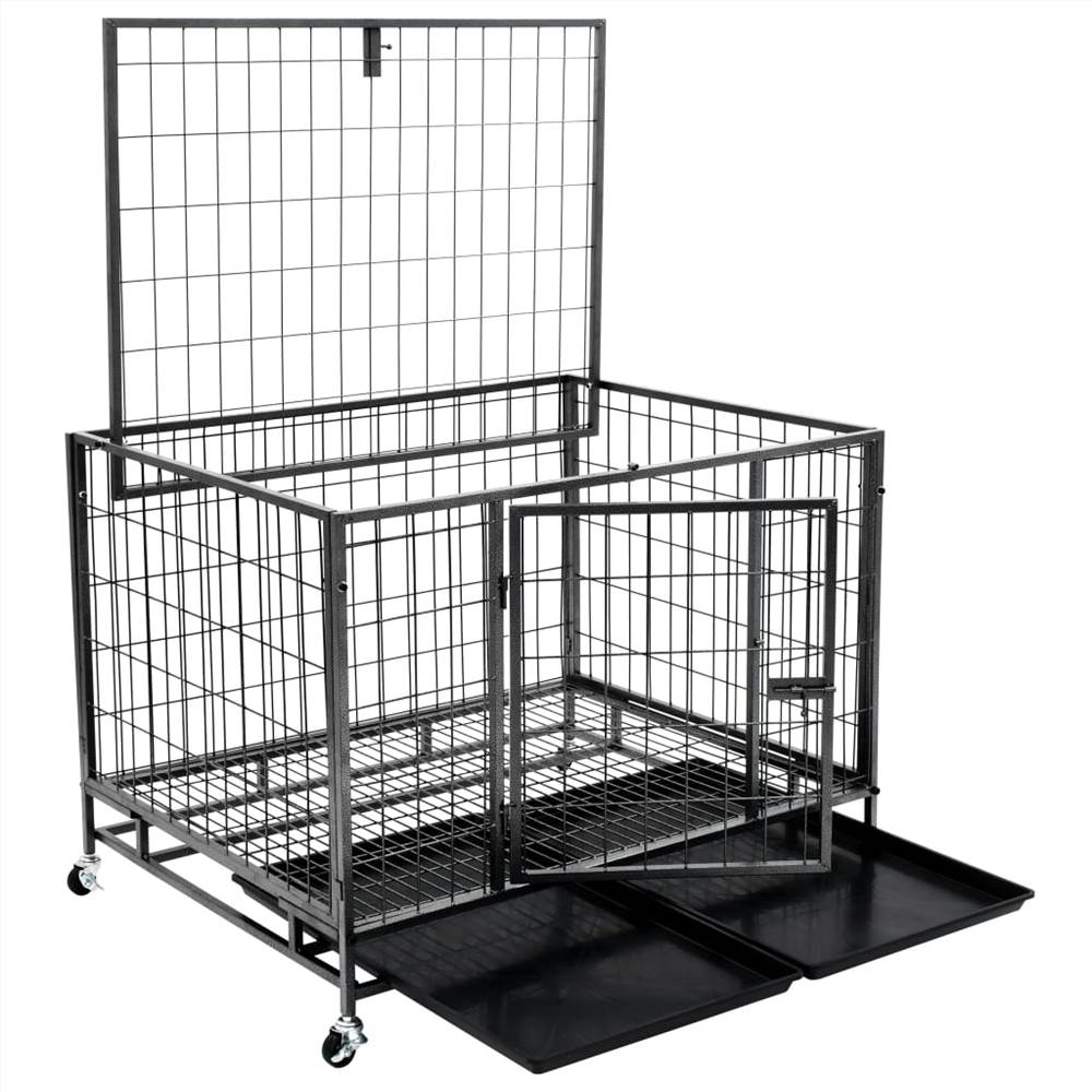 Heavy Duty Dog Cage with Wheels Steel 98x77x72 cm