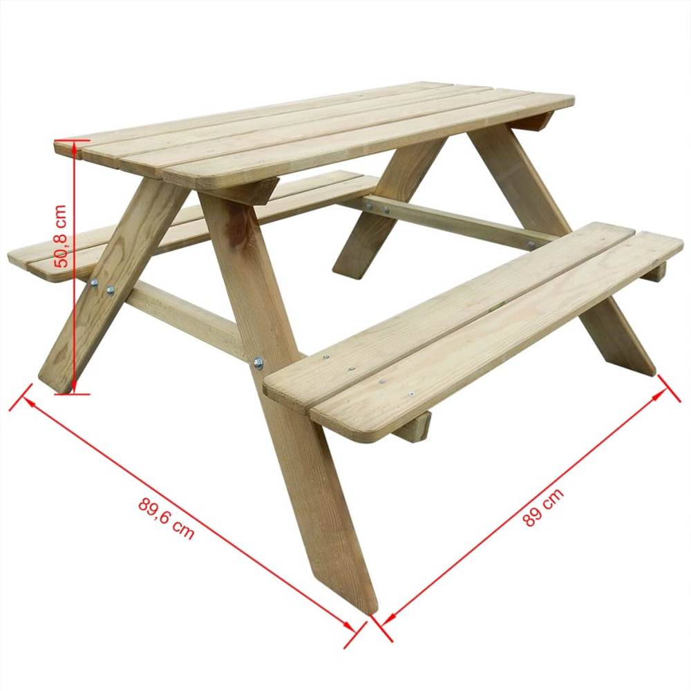 Kid's Child Pinewood Picnic Table & Benches Chair Set Rot-resistant Home Garden 