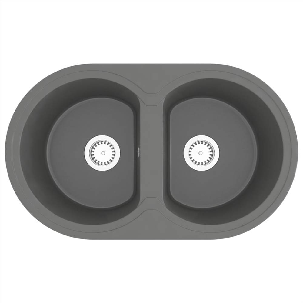 Kitchen Sink Double Basins Oval Grey Granite
