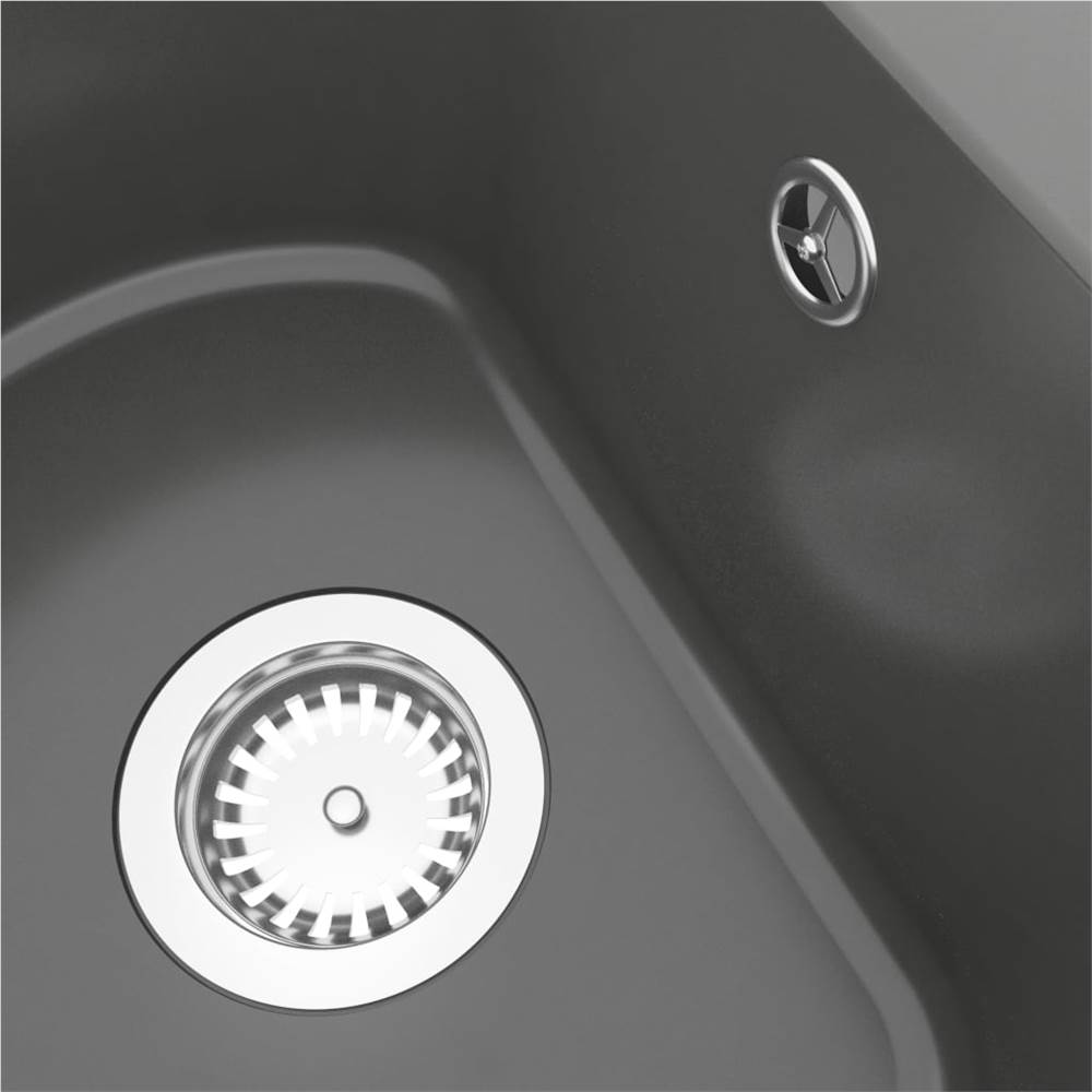 Kitchen Sink Double Basins Oval Grey Granite
