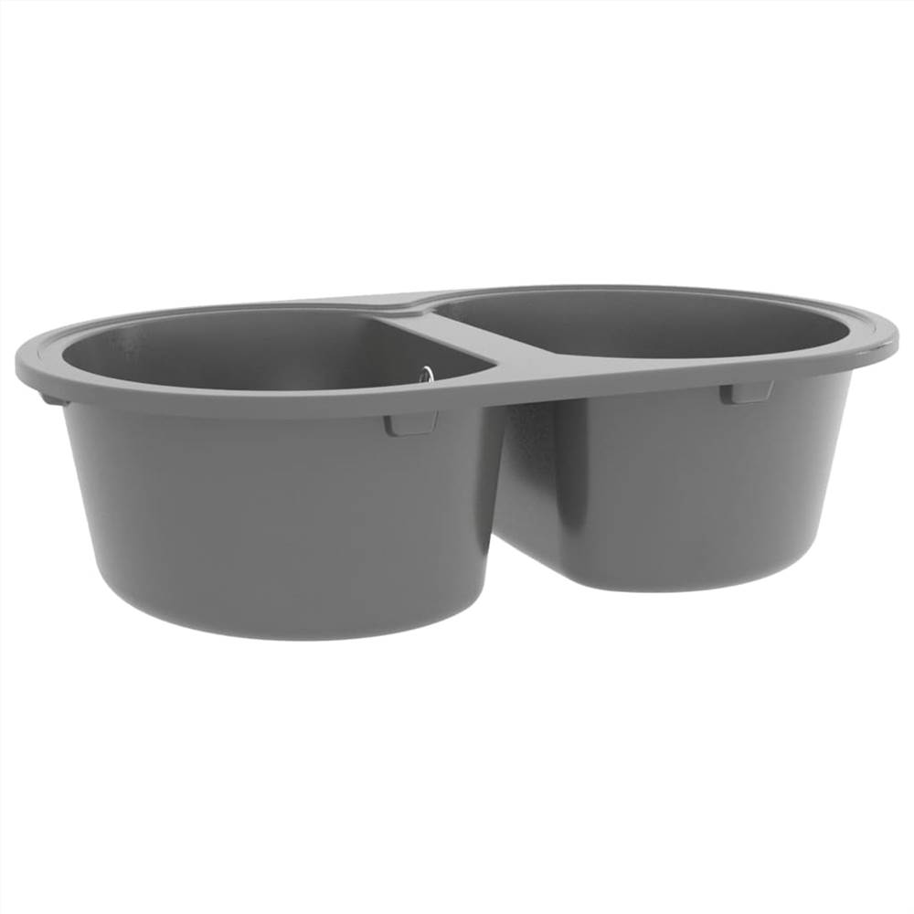 Kitchen Sink Double Basins Oval Grey Granite