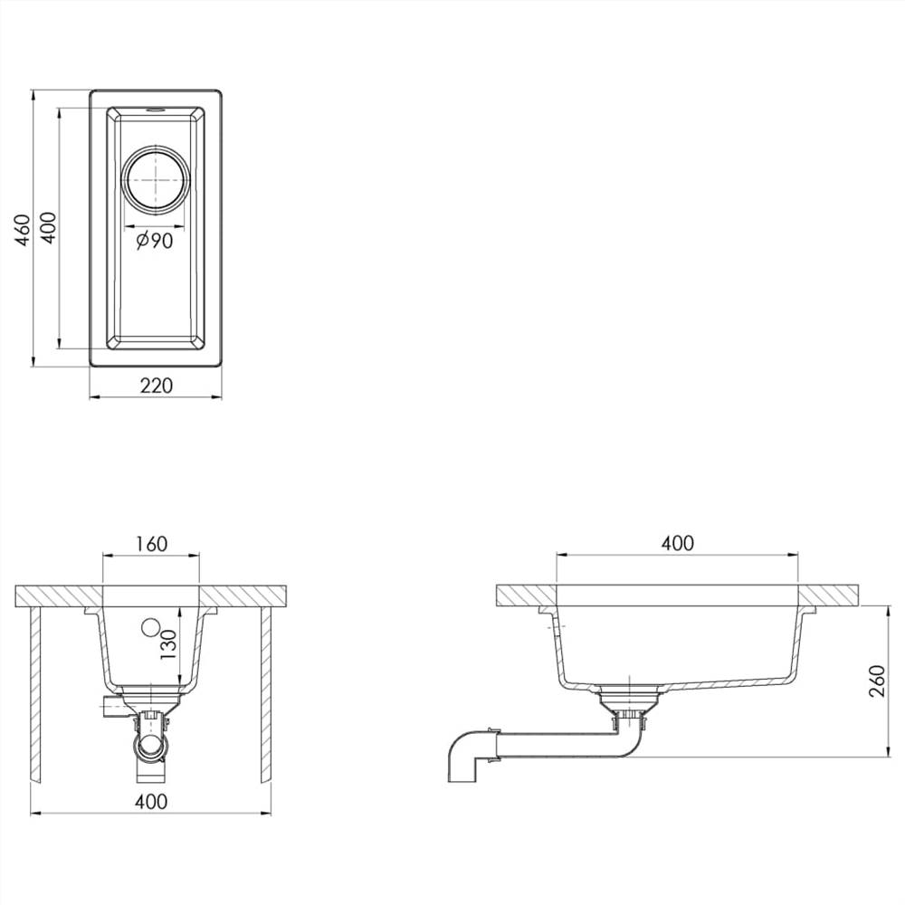 Kitchen Sink with Overflow Hole Beige Granite