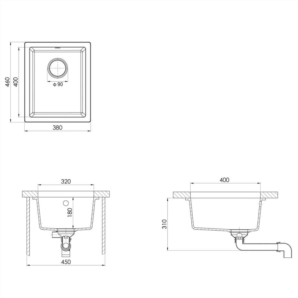 Kitchen Sink with Overflow Hole Beige Granite