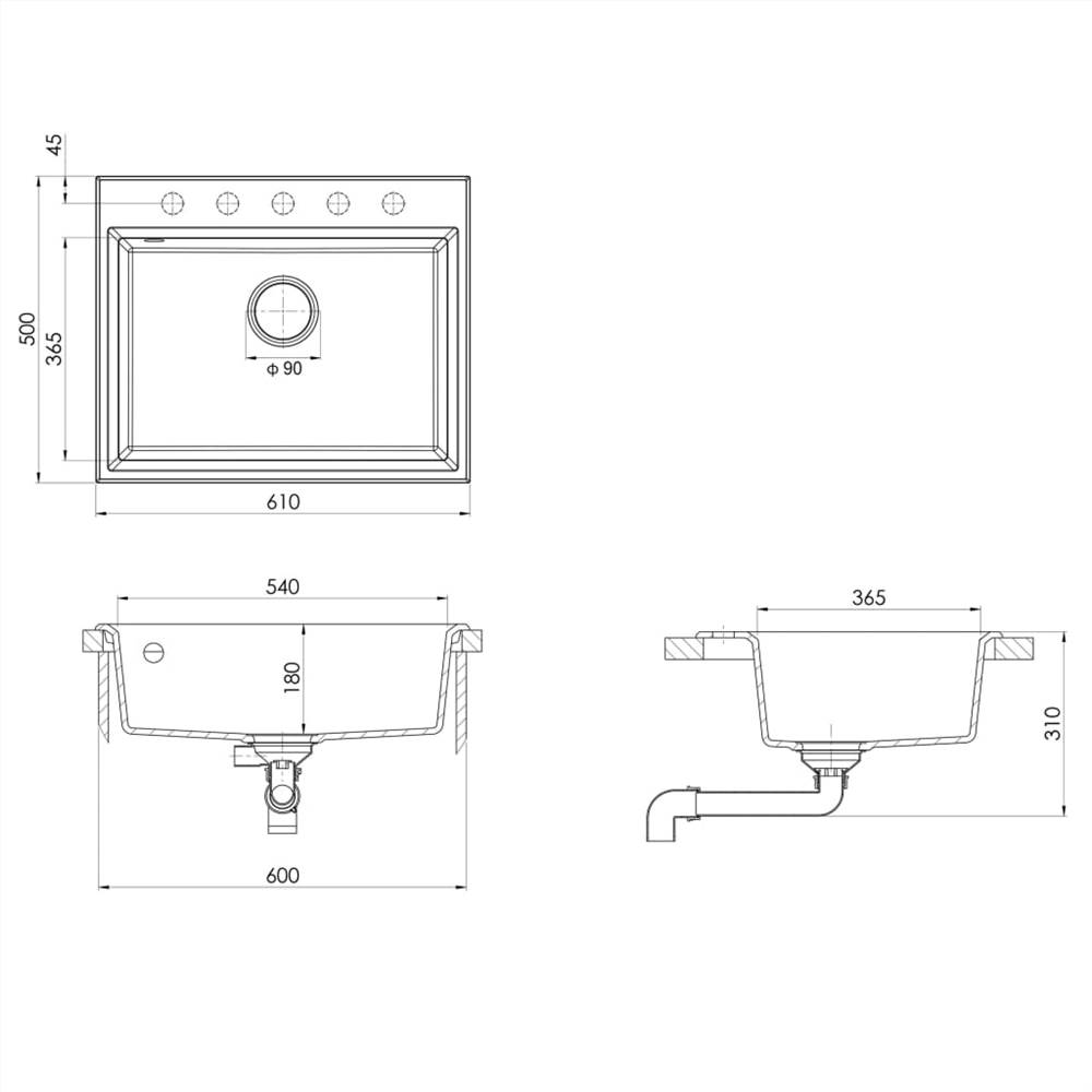 Kitchen Sink with Overflow Hole Grey Granite