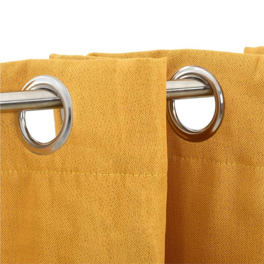 Linen-Look Blackout Curtains with Grommets 2pcs Yellow 140x175cm