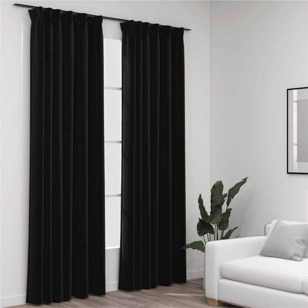 Linen-Look Blackout Curtains with Hooks 2 pcs Anthracite 140x245 cm
