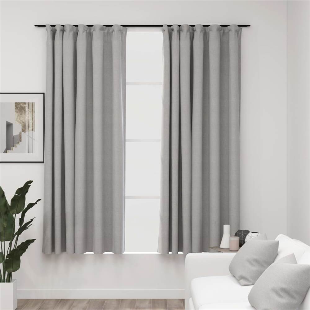 

Linen-Look Blackout Curtains with Hooks 2 pcs Grey 140x175 cm