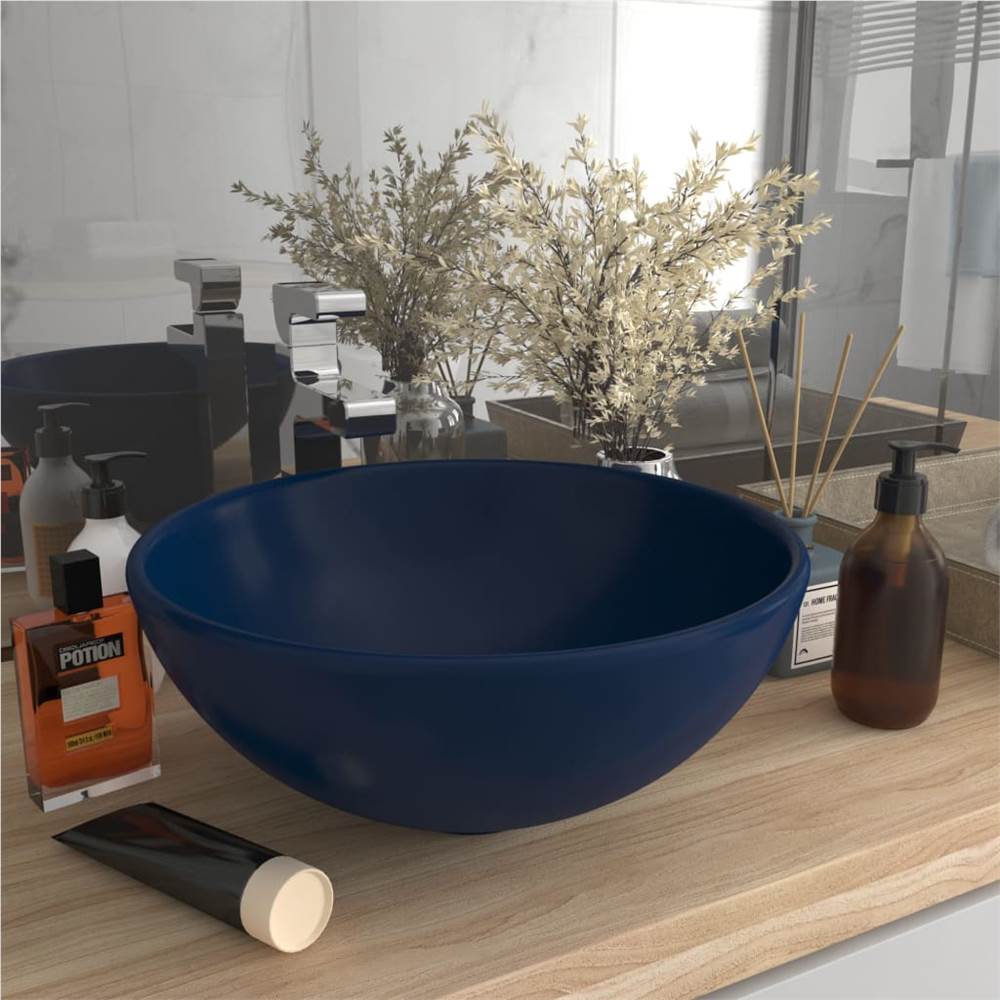 

Luxury Bathroom Basin Round Matt Dark Blue 32.5x14 cm Ceramic