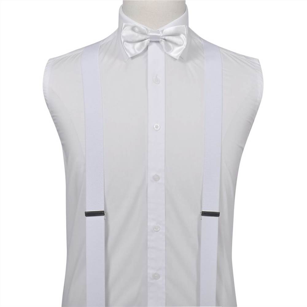 Mens Black Tie/Tuxedo Accessories Braces & Bow Tie Set White