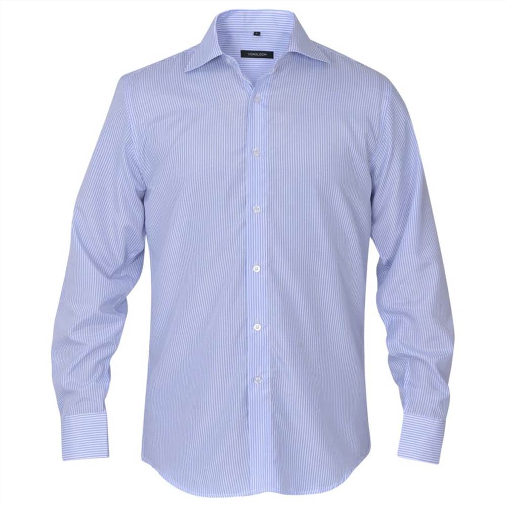 Men's Business Shirt White and Light Blue Stripe Size M