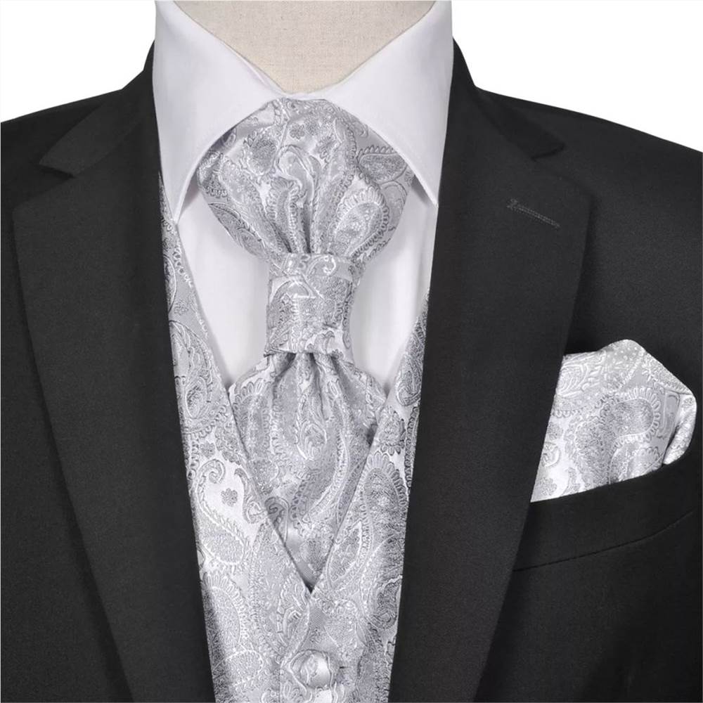 Мужской свадебный жилет с пейсли, размер 50, серебристый