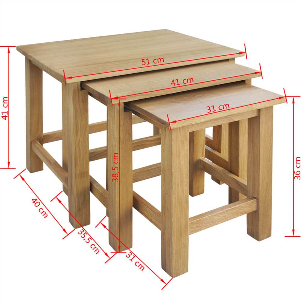 Nesting Tables 3 pcs Solid Oak Wood