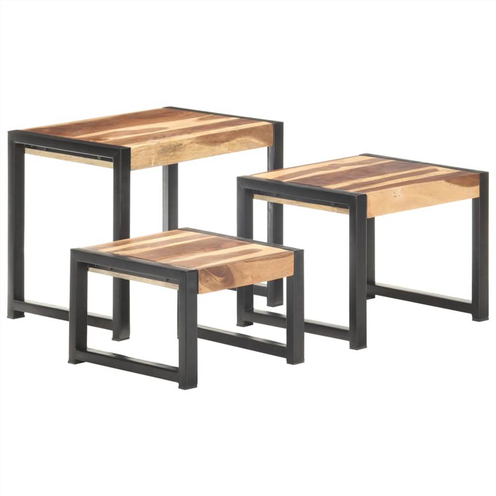 Tables gigognes 3 pièces en bois massif avec finition Sheesham