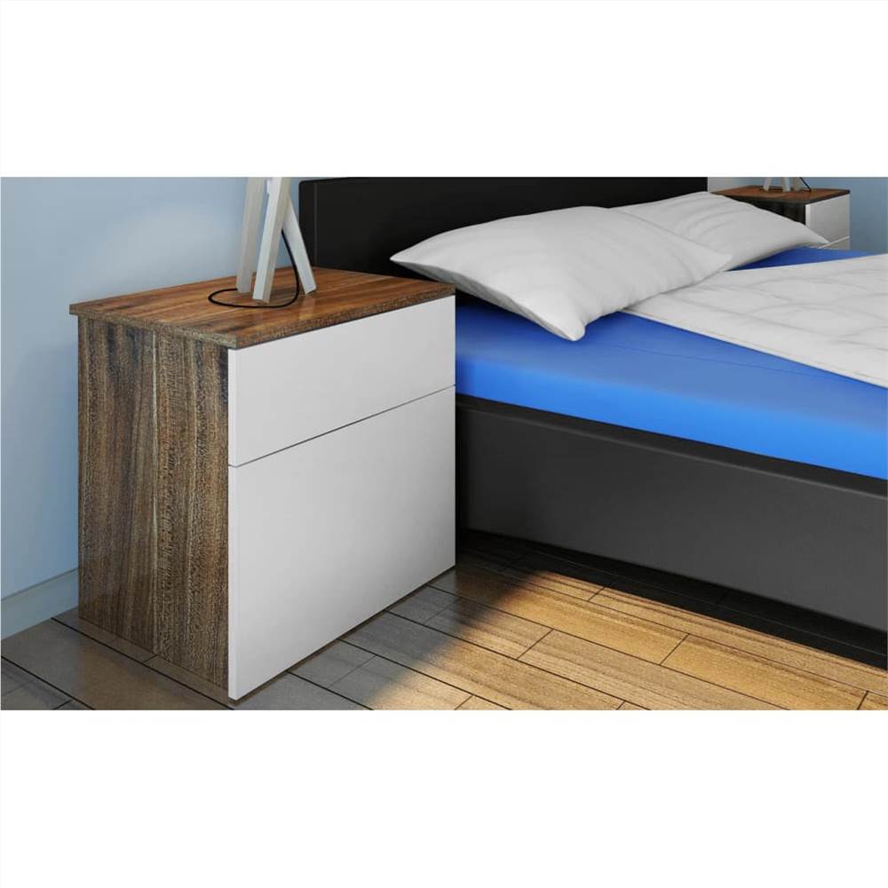 

Nightstand 2 pcs with One-Drawer Brown/White
