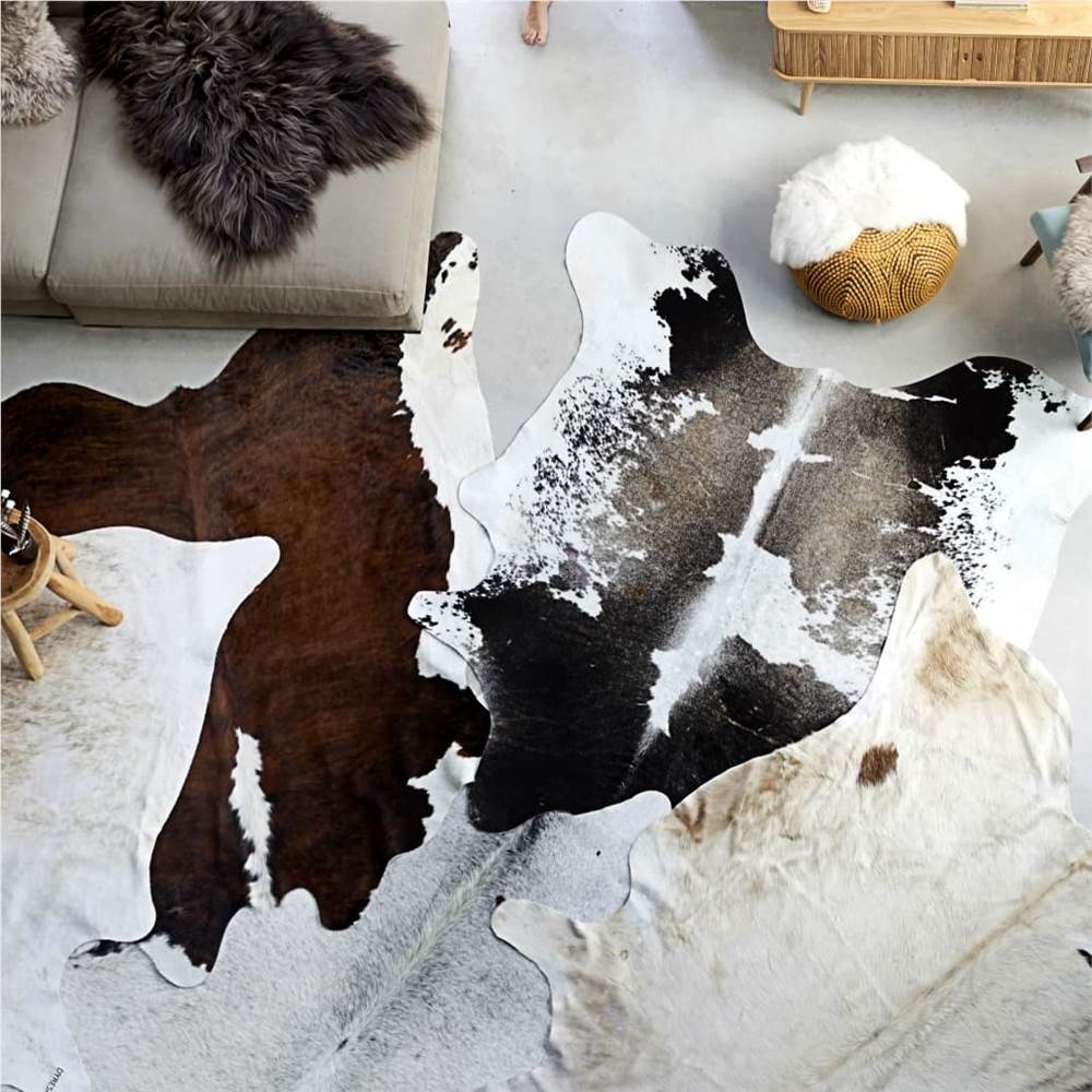 Tappeto in vera pelle di mucca bianco e nero 150x170 cm