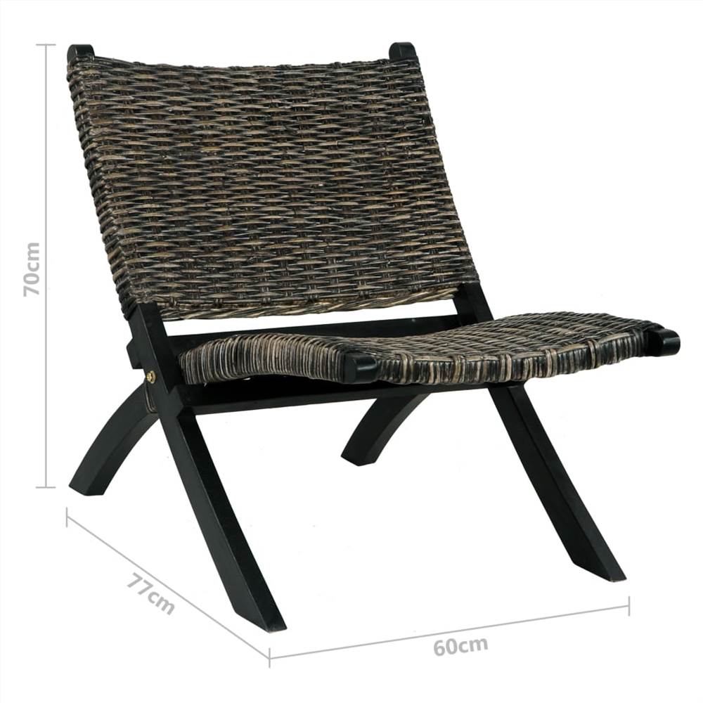 Relaxing Chair Black Natural Kubu Rattan and Solid Mahogany Wood