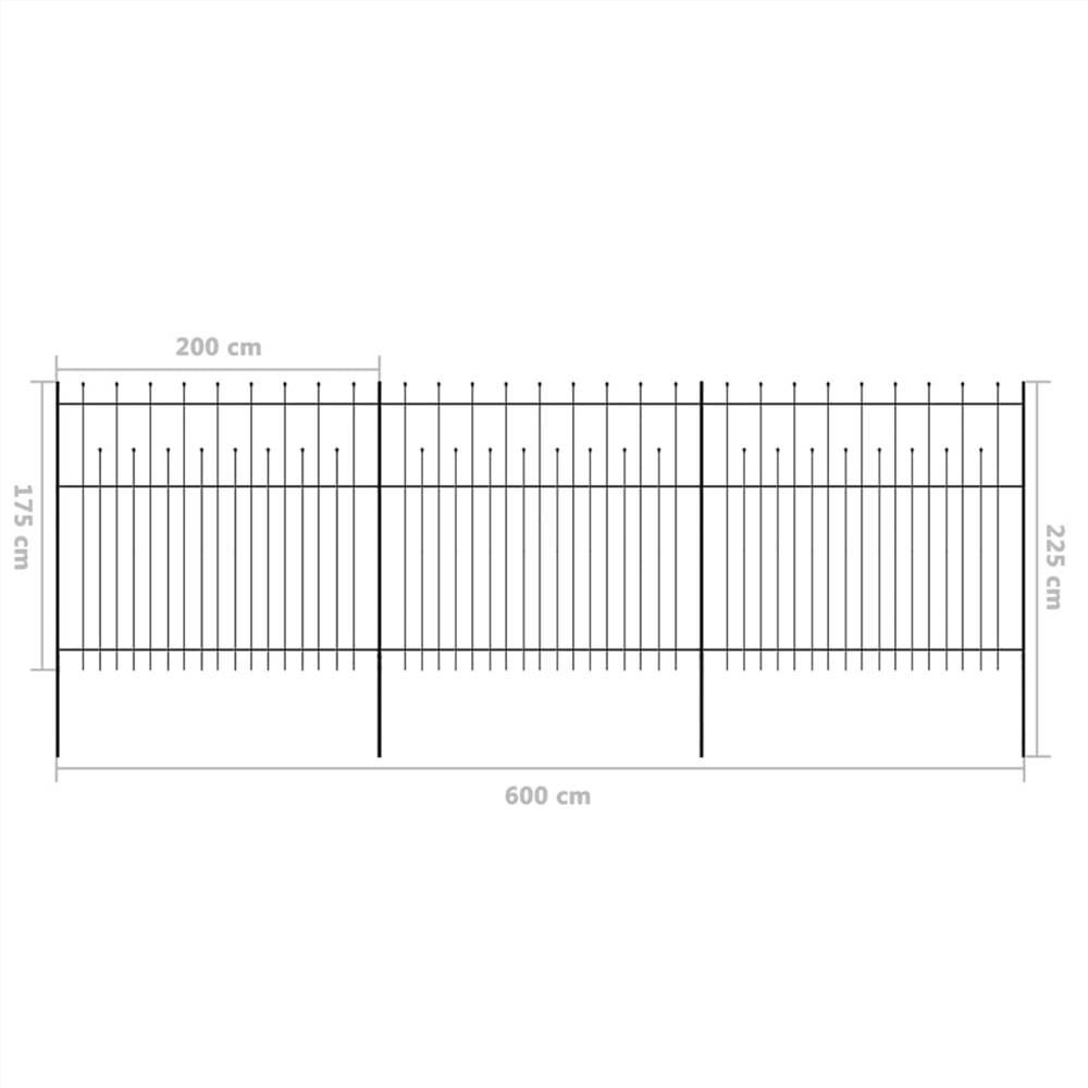 Security Palisade Fence with Pointed Top Steel 600x175 cm Black