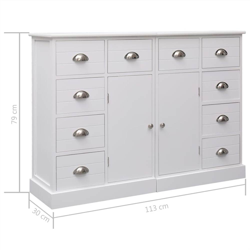 Sideboard with 10 Drawers White 113x30x79 cm Wood