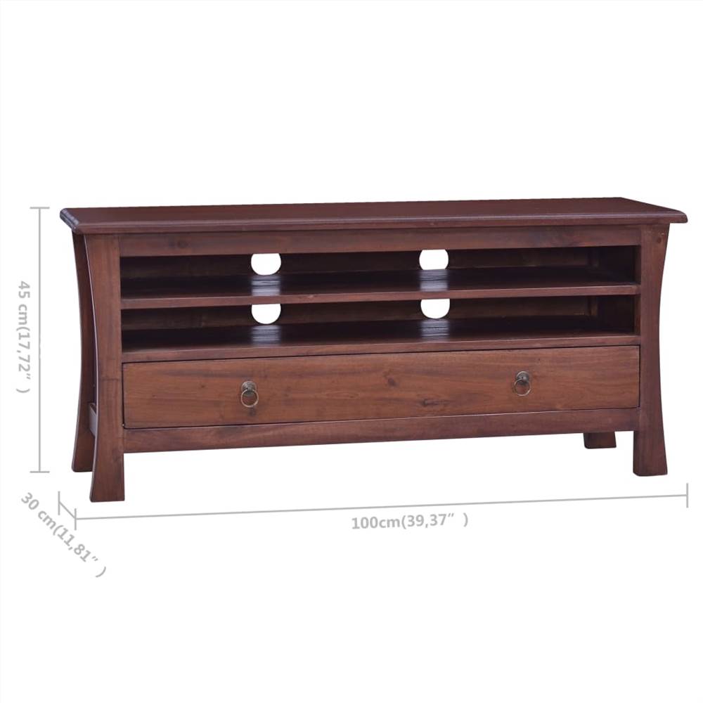 TV Cabinet Classical Brown 100x30x45 cm Solid Mahogany Wood