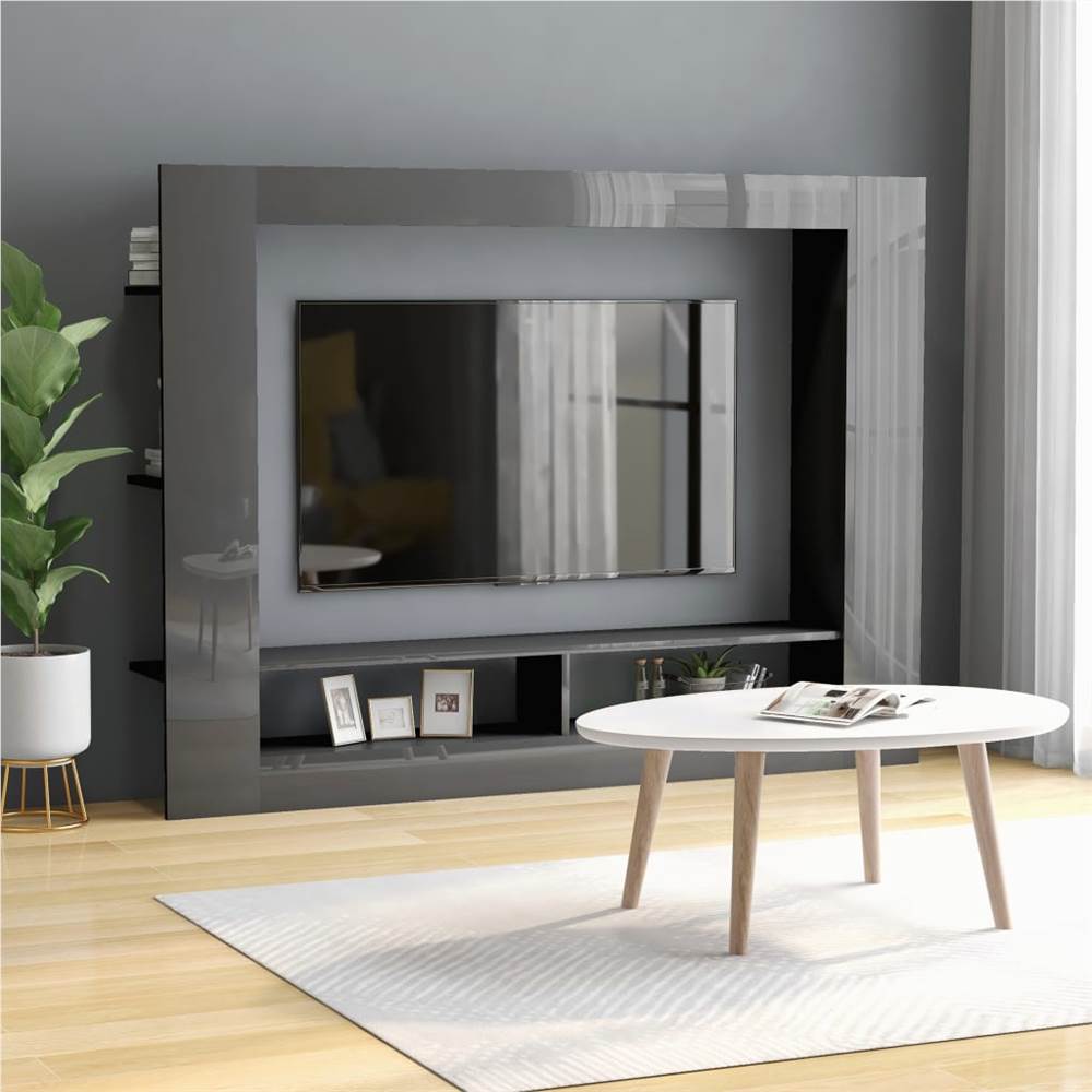 

TV Cabinet High Gloss Grey 152x22x113 cm Chipboard