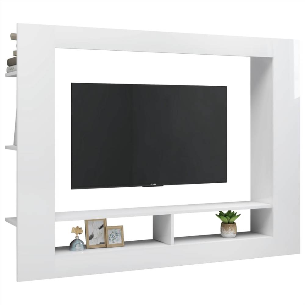 TV Cabinet High Gloss White 152x22x113 cm Chipboard