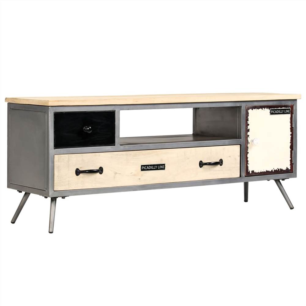 

TV Cabinet Solid Mango Wood and Steel 120x30x45 cm