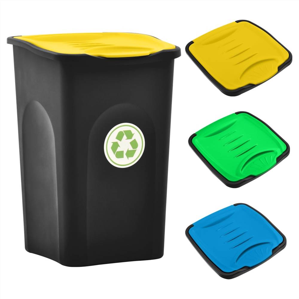 Trash Bin with Hinged Lid 50L Black and Yellow