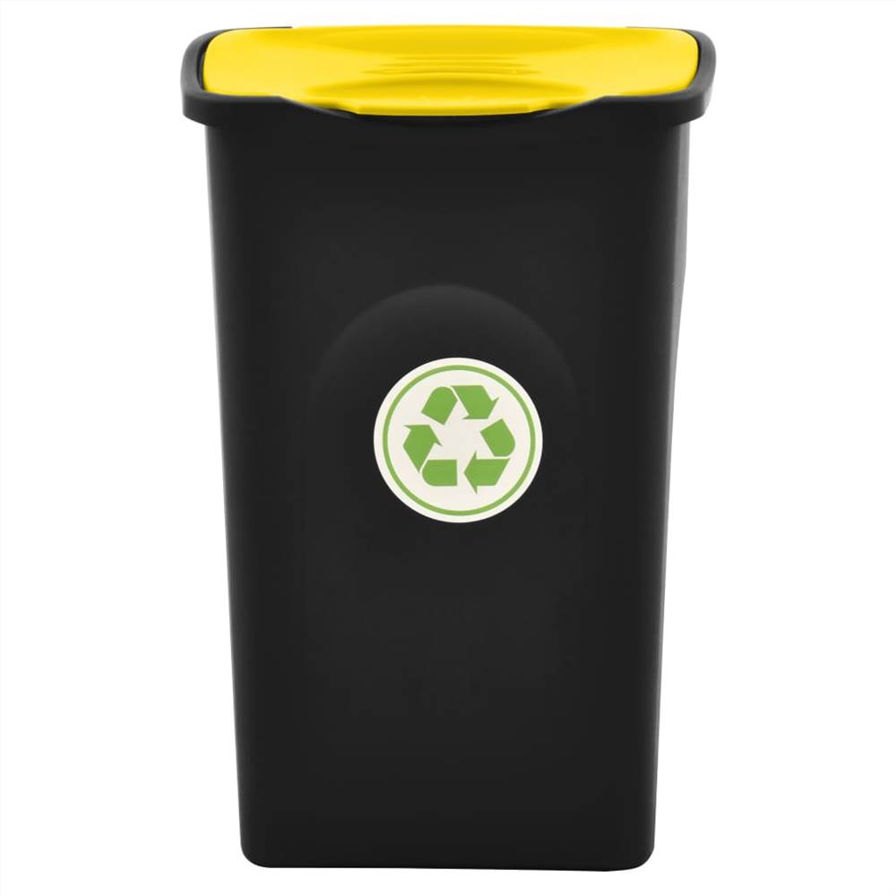 Trash Bin with Hinged Lid 50L Black and Yellow