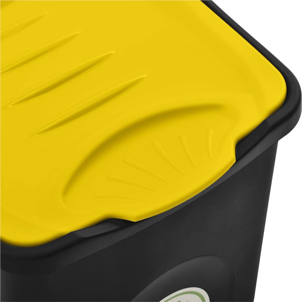 Trash Bin with Hinged Lid 50L Black and Yellow