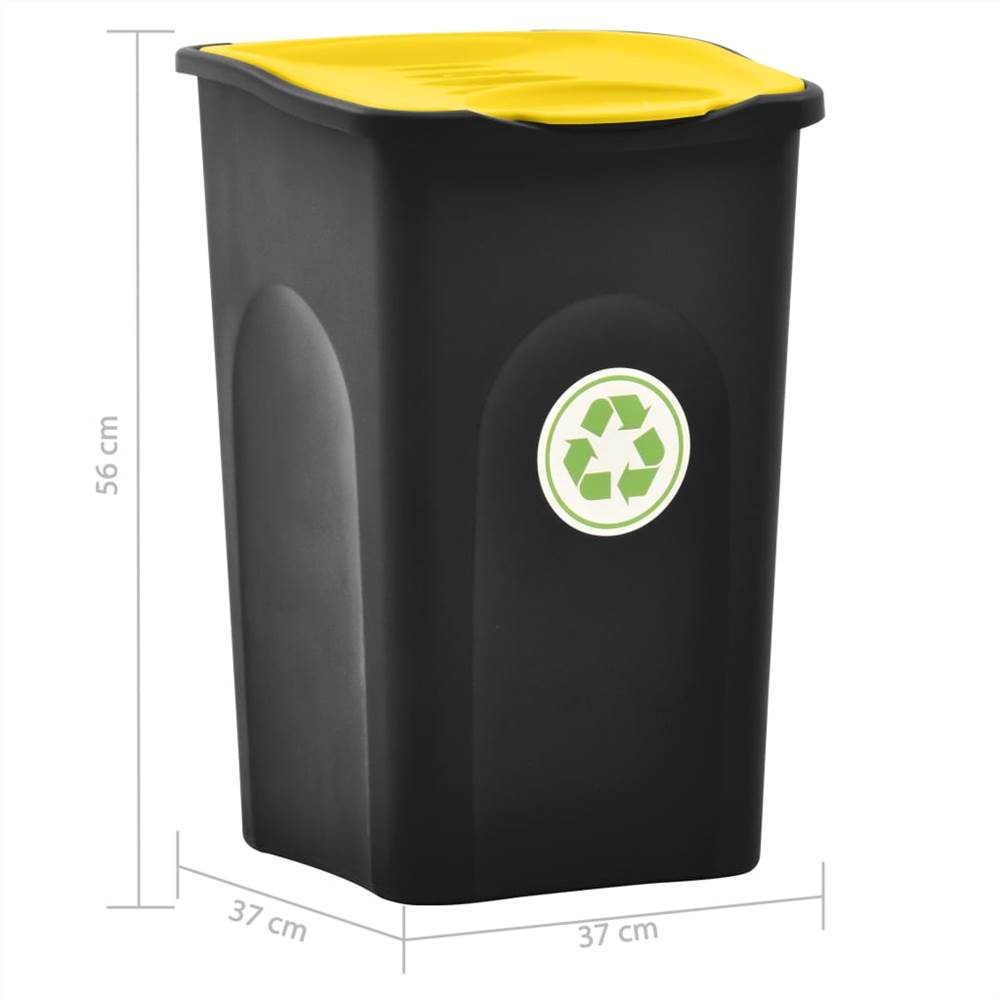 Trash Bin with Hinged Lid 50L Black and Yellow