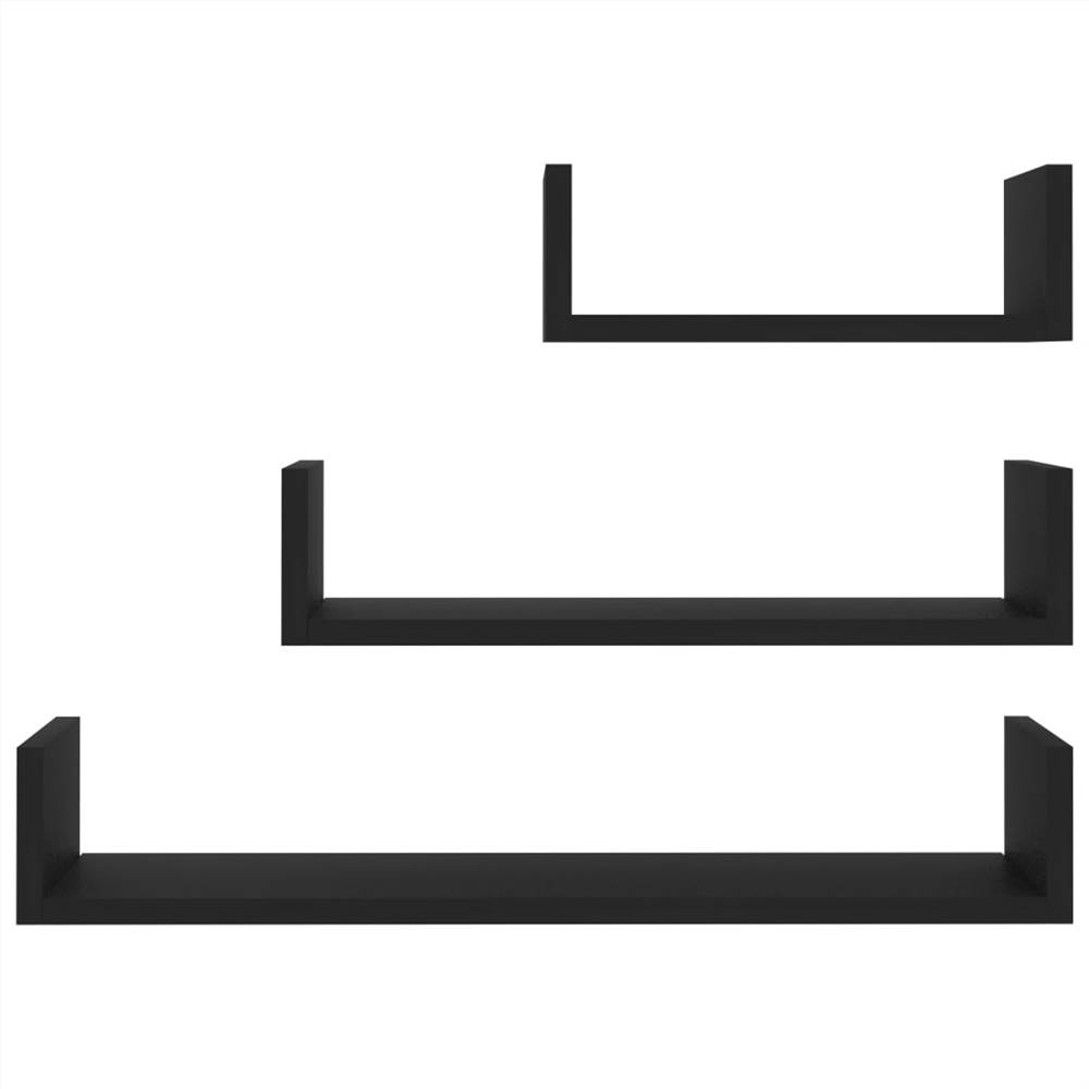 Wall Display Shelf 3 pcs Black Chipboard