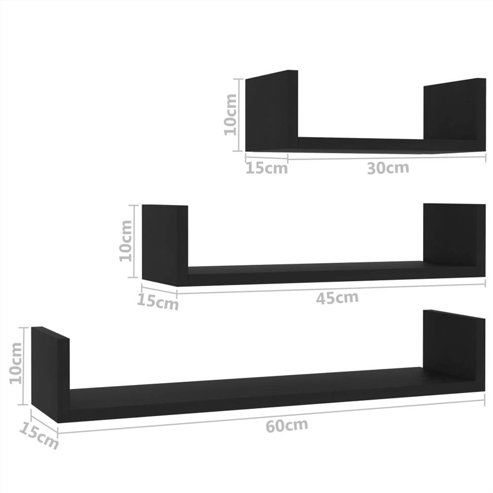 Wall Display Shelf 3 pcs Black Chipboard