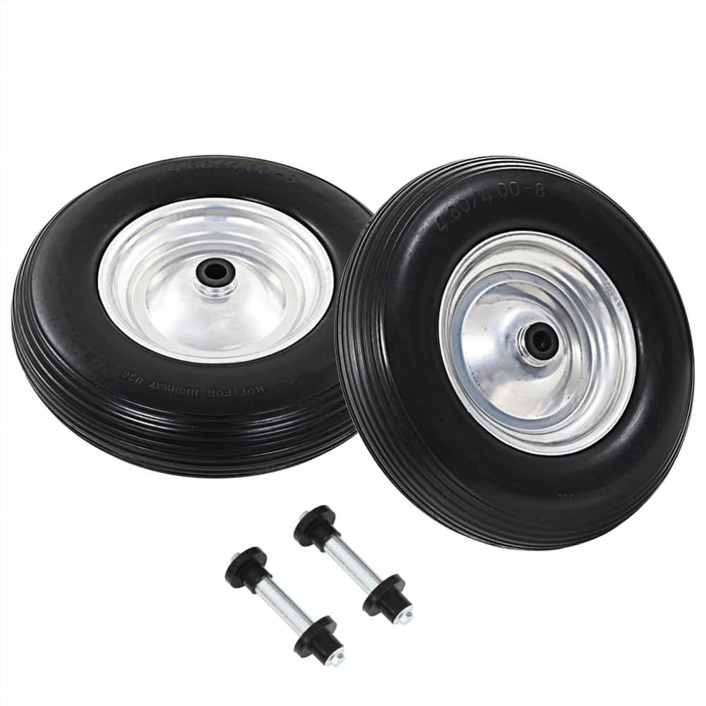 Wheelbarrow Wheels 2 pcs with Axles Solid PU 4.008 390 mm