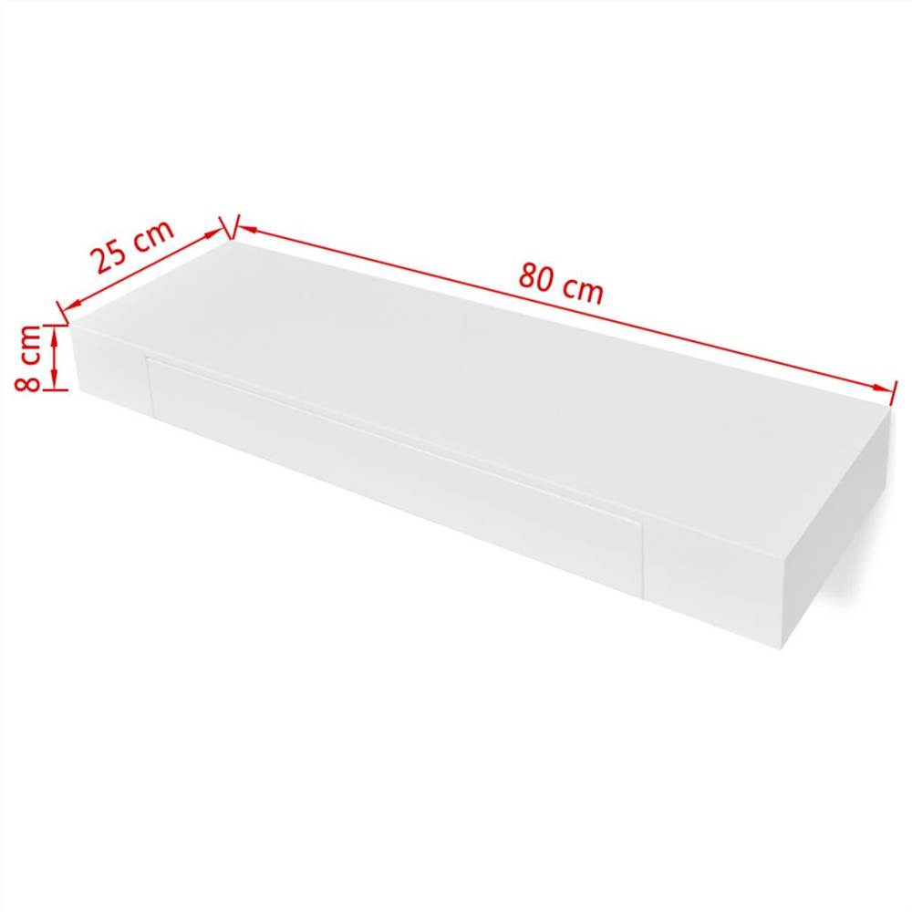 White MDF Floating Wall Display Shelf 1 Drawer Book/DVD Storage