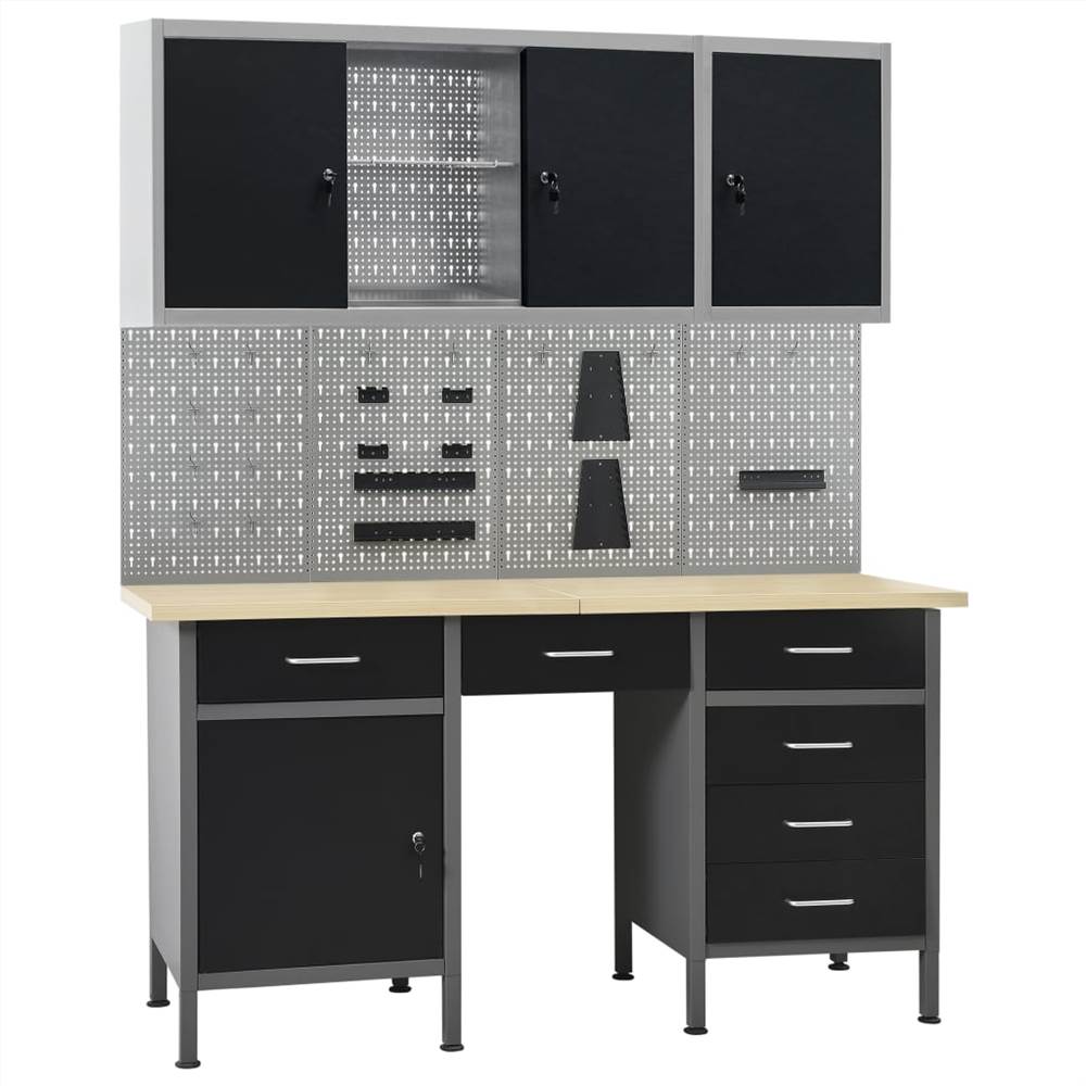 Workbench with Four Wall Panels and Two Cabinets