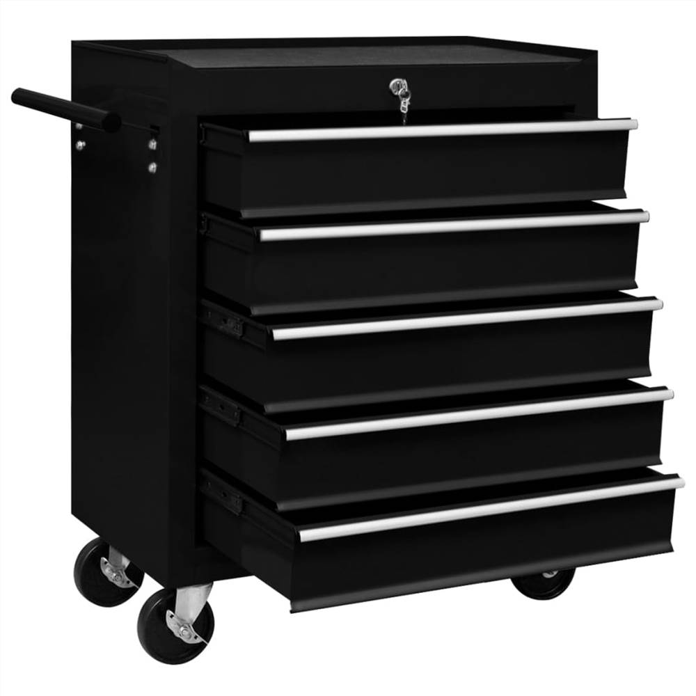 Workshop Tool Trolley With 5 Drawers Black 10 Workshop Tool Trolley with 5 Drawers Black