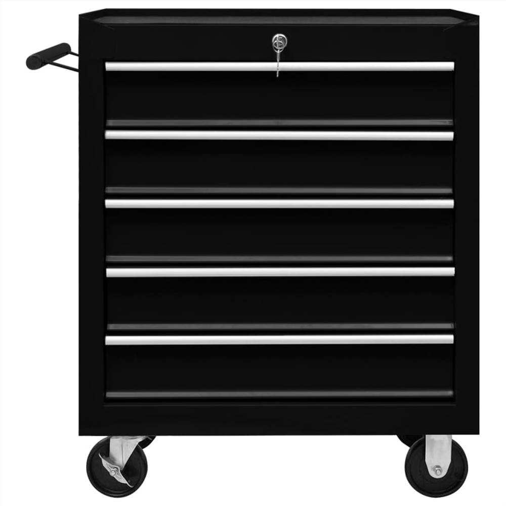 Workshop Tool Trolley With 5 Drawers Black 11 Workshop Tool Trolley with 5 Drawers Black